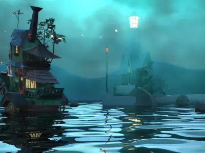 Lighthouse and Fireflies Low-poly 3D model