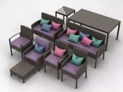 Rattan Garden Furniture Set 002 3D model