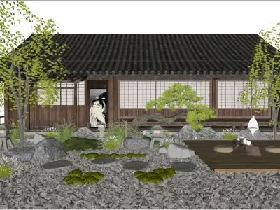 Japanese - style Courtyard Landscape Design 3D model