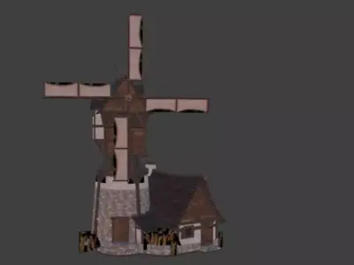 Windmill game ready Low-poly 3D model