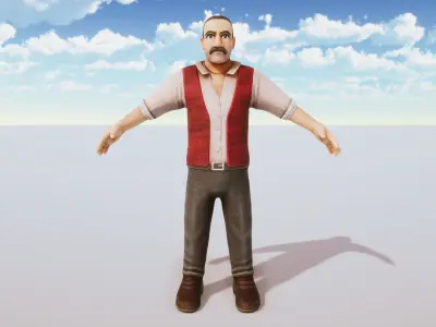 Stylized Character Bartender Rigged with Shape Keys Low-poly 3D model