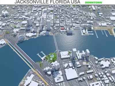 Jacksonville Downtown Florida USA Low-poly 3D model