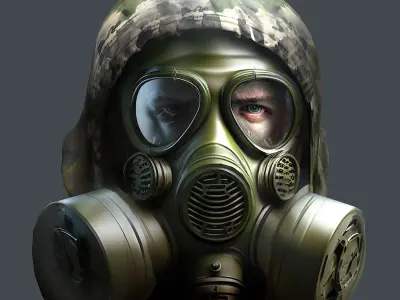 Gas mask helmet 3d model military combat  Low-poly 3D model