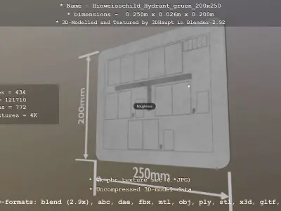 Hinweisschild Hydrant gruen 200x250mm Low-poly 3D model