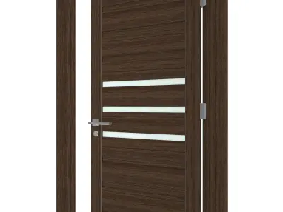Door-057 wooden door with glass panels 3D model