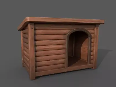 Square wood made dog house style B Low-poly 3D model