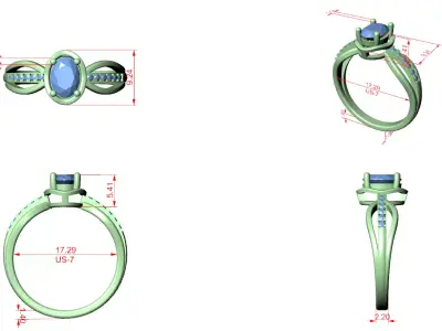 Oval Diamond Split Shank Ring CAD Model Jewelry 3D print model