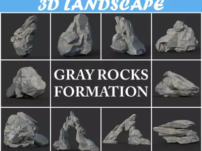 Low poly Gray Rock Formation 190421 Low-poly 3D model