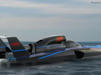  Jet Hydroplane Racing Boat Black Simplified 
