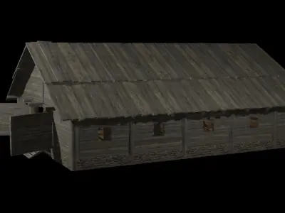 horse stable medieval village Low-poly 3D model