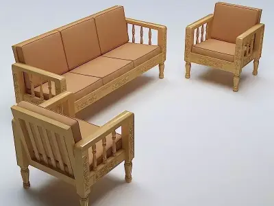 Sofa Set Wooden 3D model