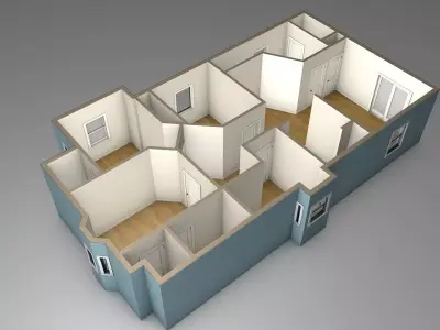 House Model floor plan of two bedroom apartment Low-poly 3D model