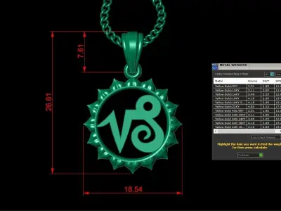Sun Capricom Light Gold Pendant Version 7 3D print model