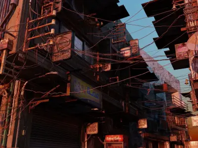 Cairo City Cyberpunk Streets - Animated Neon Signs - Day - Night 3D model