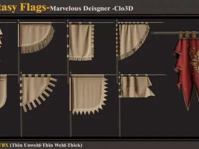8 Fantasy Flagss -Marvelous Designer-Clo3D-ZPRJ-FBX- OBJ 3D model