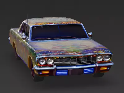 Festive Light-Wrapped Vintage Cruiser Car 3D Model Low-poly 3D model