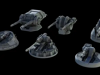 Sci-Fi Turret Gun and Missiles Pack 3D model