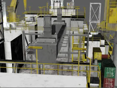 Industrial building platform crane oil well platform Low-poly 3D model