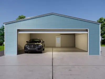 Metal Carport 2 Doors Garage Corrugated Steel Shed Low-poly 3D model