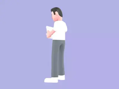 Stylized 3D Male Photographer Character - Cartoon Reading Paper 3D model