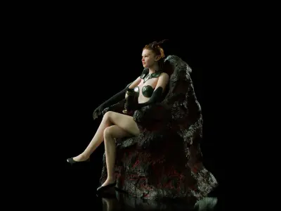 Cute girl sitting on the throne 3D Render 3D model