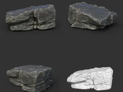 Low poly Black Sharp Modular Rock 210807 Low-poly 3D model