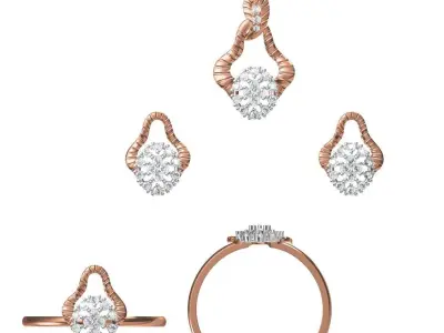 Light Minimalist Diamond Ring Earrings Pendant Set 3D print model