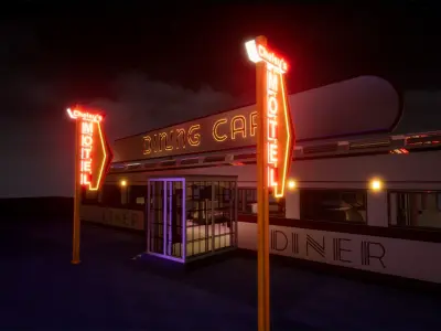 Retro Googie Diner Neon Sign Set - FBX Included Low-poly 3D model