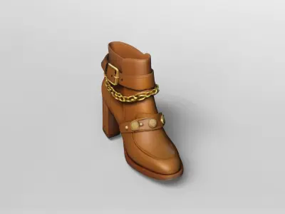 High Heel Leather Ankle Boot with Gold Chain 3D model
