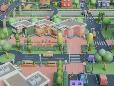 Cartoon City Scene Stylized Urban Environment 3D model