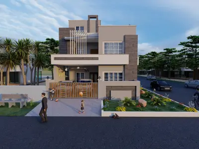 Beautiful House Design for Corner Plots  Low-poly 3D model