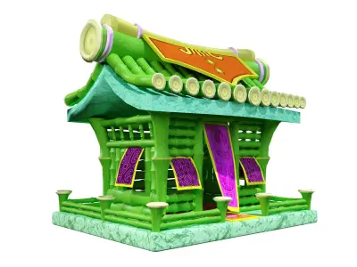 Stylized Bamboo Pavilion Shop - Game-Ready Modular Building 3D model