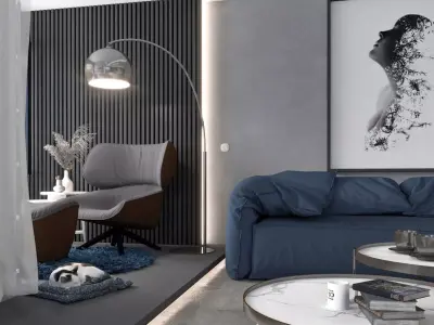 Livingroom with Kitchen 3D model 3D model