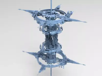 Cloud city adjudicator tower Low-poly 3D model