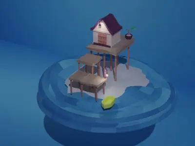  Small island and shack Low-poly 3D model