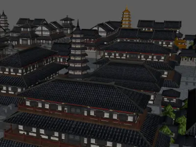 Ancient Chinese Three Kingdoms city Low-poly 3D model