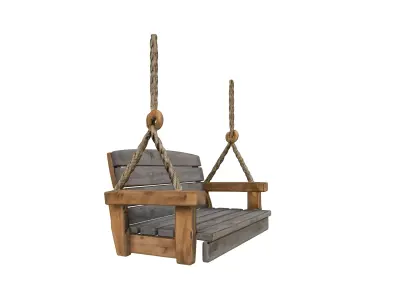 Rustic Wooden Hanging Swing 3D model