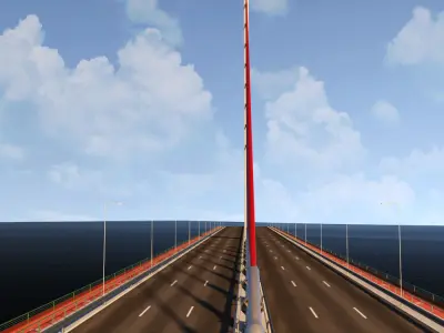 Single Suspended Water Road Bridge 3D model