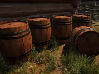 Realistic Viking Medieval Barrel - Game Ready PBR 3D Model Free low-poly 3D model