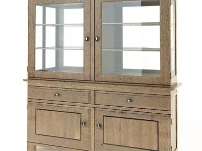 Weathered Brown Wooden China Cabinet And Hutch 3D model
