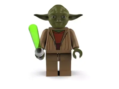 Yoda lego holding light saber 3D model