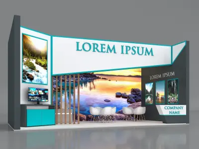 Booth Exhibition Stand Stall 8x4m Height 400 cm 1 Side Open 3D model