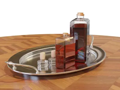 Tray with Liquor Bottles - Interior Decorations - High Quality 3D model