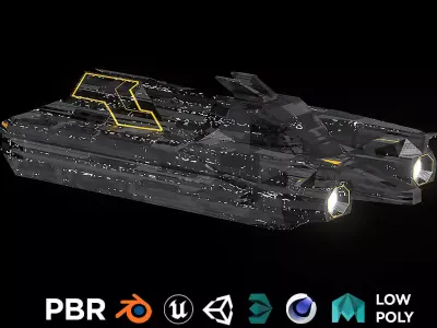 marine spaceship sci fi detailed low poly 3D Low-poly 3D model