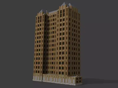 Detroit Abandoned Skyscraper Low-poly 3D model