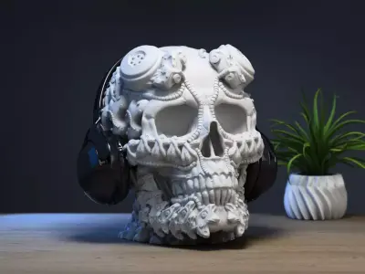Robot Skull Headphone Stand  Cyborg Headset Stand  3D print model