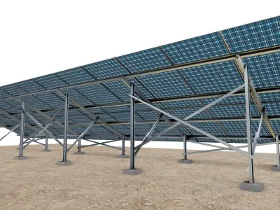 Lowpoly Ground Mounted Solar Panels-13 Rows of PV Modules Low-poly 3D model