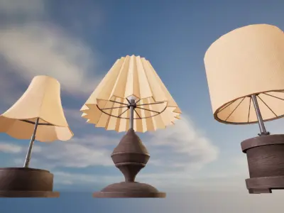 Lampu Meja Traditional Wooden Table Lamp 3D model