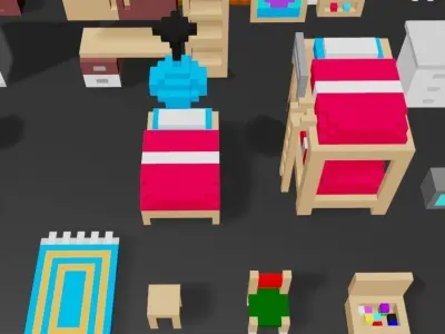 Voxel Home furniture pack Low-poly 3D model