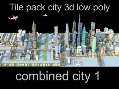 low poly city and characters 2 01 3D Model Pack